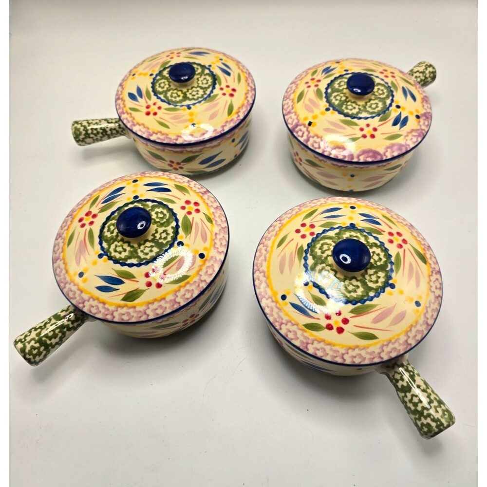 Set of 4 Temp-tations Old World Confetti Covered Soup Crocks Bowls with Lids